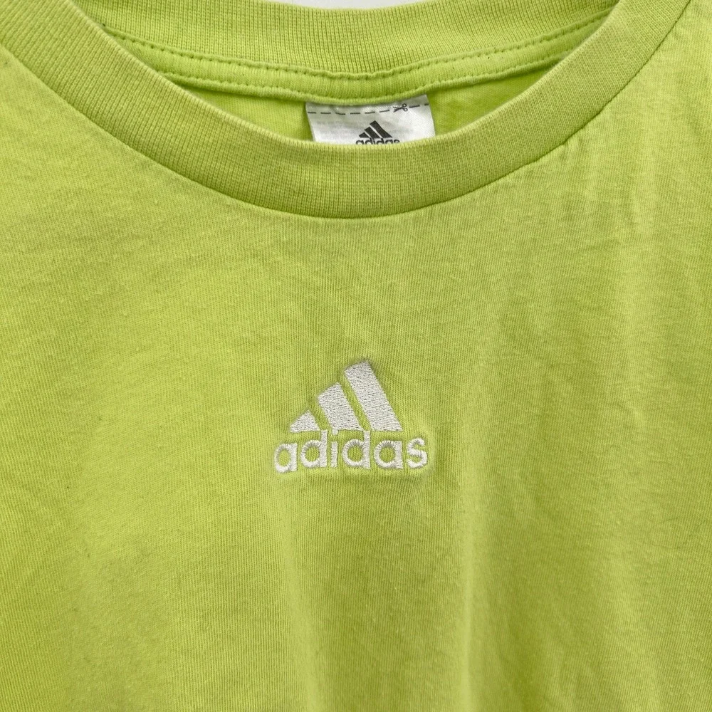 Adidas‎ Short Sleeve Embroidered Logo T-Shirt XL Lime Green Navy Blue Sporty Y2K